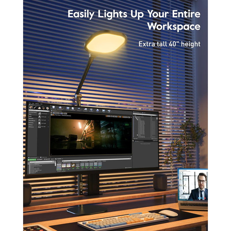 Lampe de bureau haute DEL avec base, 50 modes d'éclairage, mémoire et minuterie, réglable pour le bureau à domicile