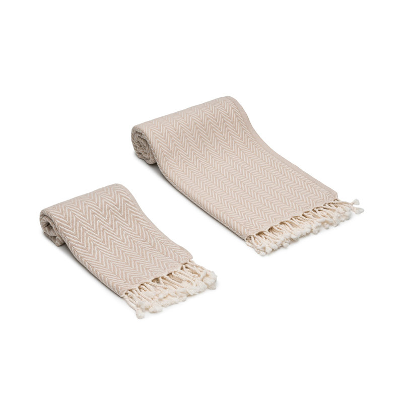 Essuie-mains en coton turc à chevrons, Tan