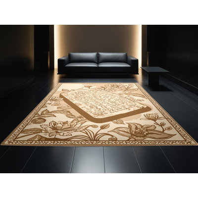 Tapis beige doux moelleux et classique à motif floral Montpelier