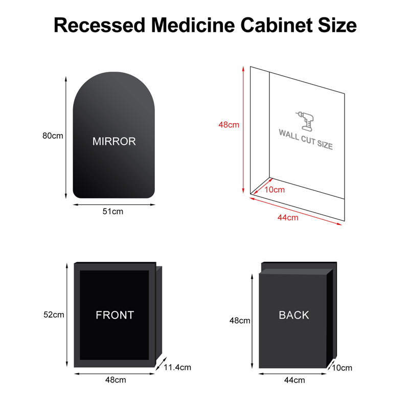 Aishwarya 51cm Wx 80cm H x 11.5cm D Arched Bathroom Medicine Cabinet with LED Mirror, Silver