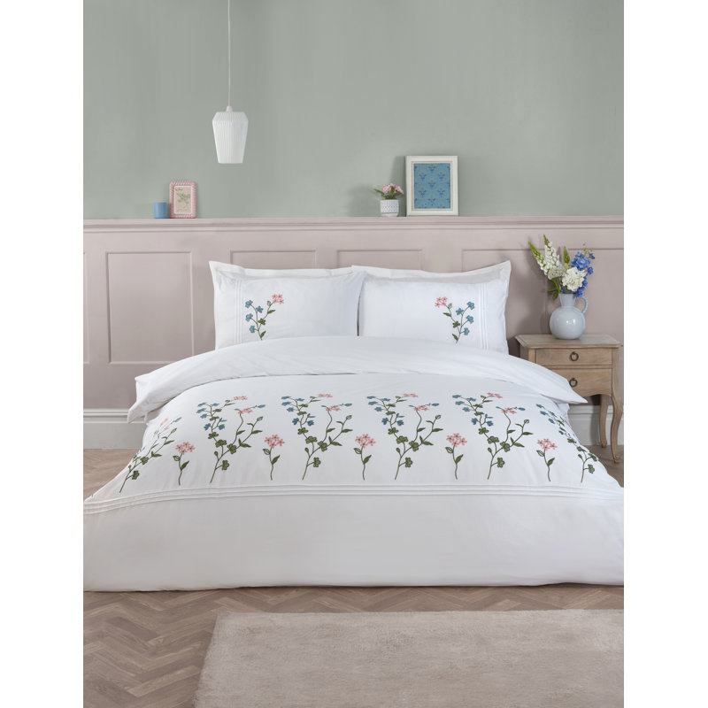 Gardenia Cotton Blend Floral Duvet Cover Set, Kingsize, White