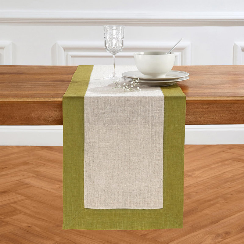 Linen Table Runners, 48" x 14", Avocado/Natural