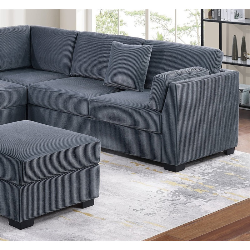 Ensemble de canapé modulaire 4 pièces L-Sectional RAF / LAF, Velours côtelé gris foncé