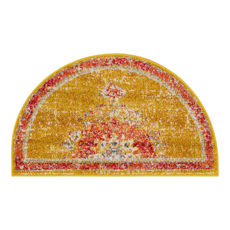 Galyean Abstract Gold/Red Rug, Half-circle 2'2" x 3'7"