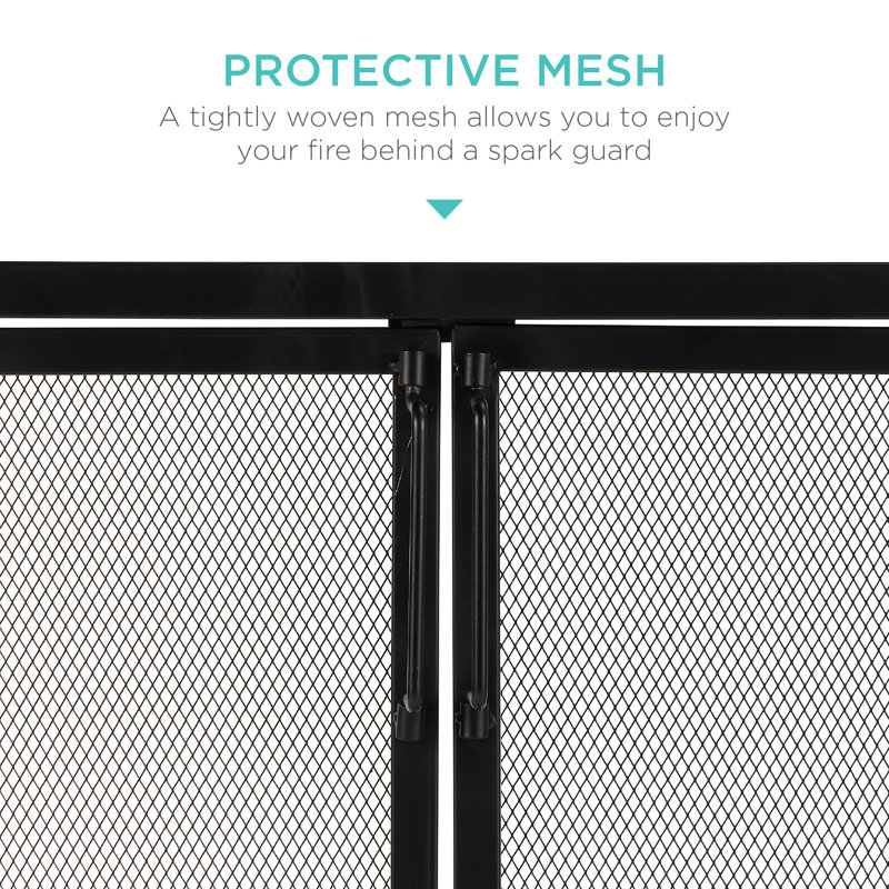 Black Wrought Iron Mesh 2-Door Fireplace Screen