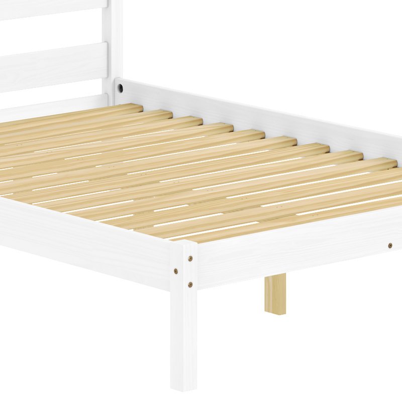 Lit plateforme en bois massif Dilakshan, Blanc, Lit simple
