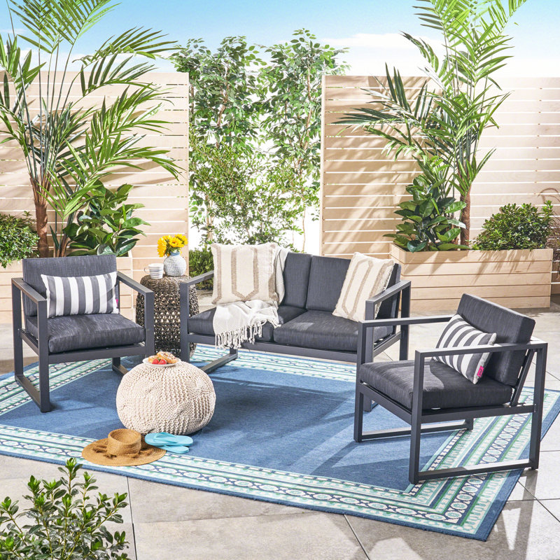Chat gris foncé en aluminium 3 pièces - Coussins pour cadre de patio et de jardin