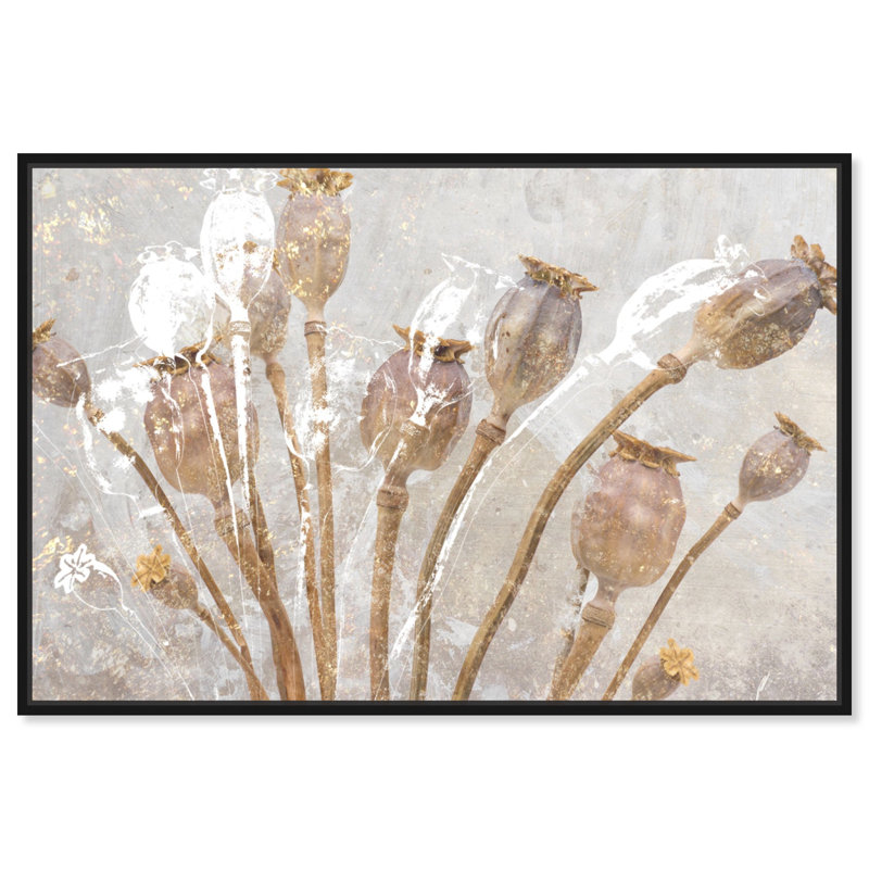 Coquelicots dorés - reproduction sur toile, Toile avec cadre noir, H 16 po x l 24 po x P 1,5 po