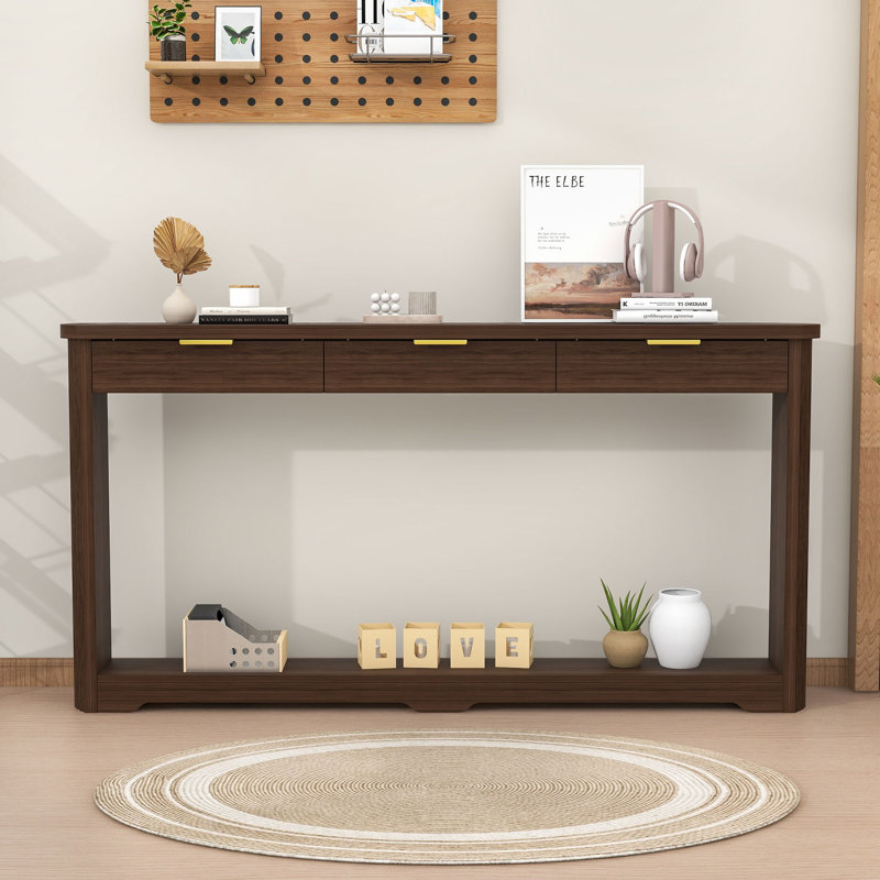 Console en bois avec tiroirs de rangement, Noyer