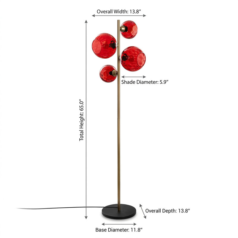 Lampe sur pied Lumina à 4 lumières avec globe en verre doré