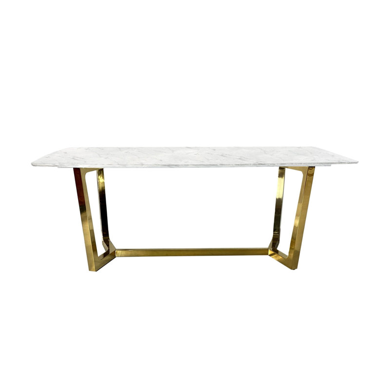 Motilal Faux Marble Top Metal Base Dining Table, Gold, 75"H x 160"L x 90"W, White