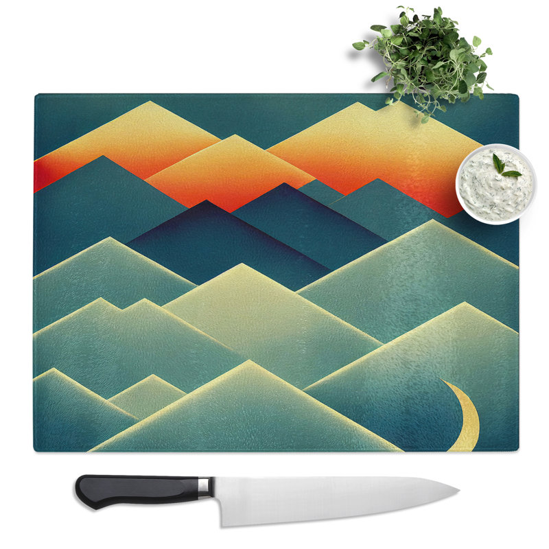 Exclusive Abstract Mountains  Glass Chopping Board