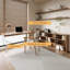 Bureau de direction brun en bois massif en forme de L-949714228