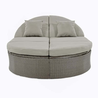 Outdoor Sun Bed Patio Daybed With Cushions And Pillows, Rattan Garden Reclining Chaise Lounge