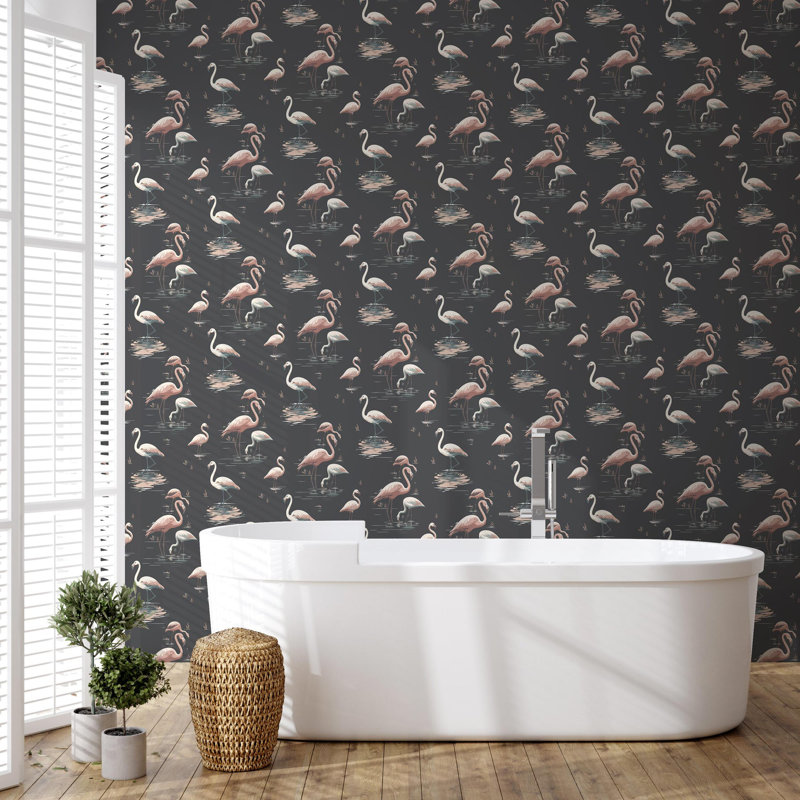 Flamingo - Black Sand Wallpaper, Black, Self-adhesive