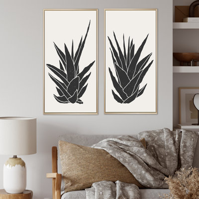 Ensemble de 2 peintures - feuilles botaniques abstraites noires II