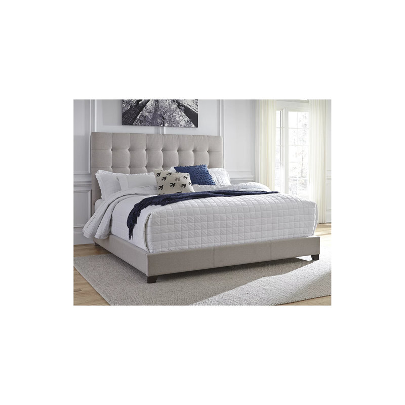 Contemporary Beige King Size Faux Leather Tufted Upholstered Bed
