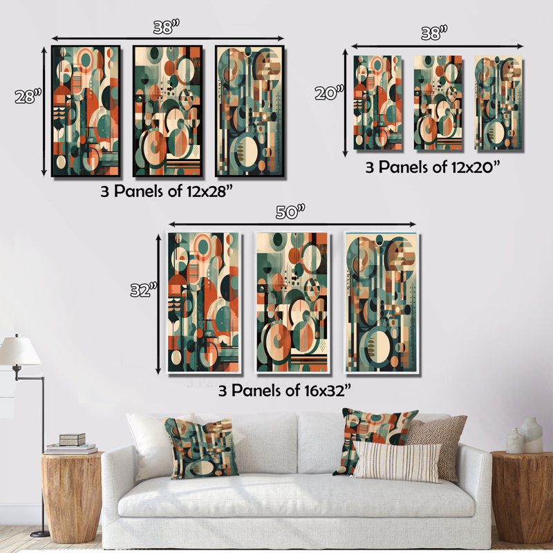 «Mid Century Artistic Transformations», 3 pièces sur toile, Toile tendue, H 32 po x l 48 po