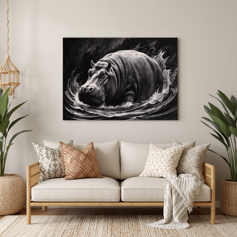 Faune, hippopotame gris, art mural en métal, H 16 po x l 20 po