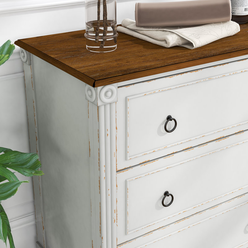 Commode double 6 tiroirs Amauris, Brun / blanc