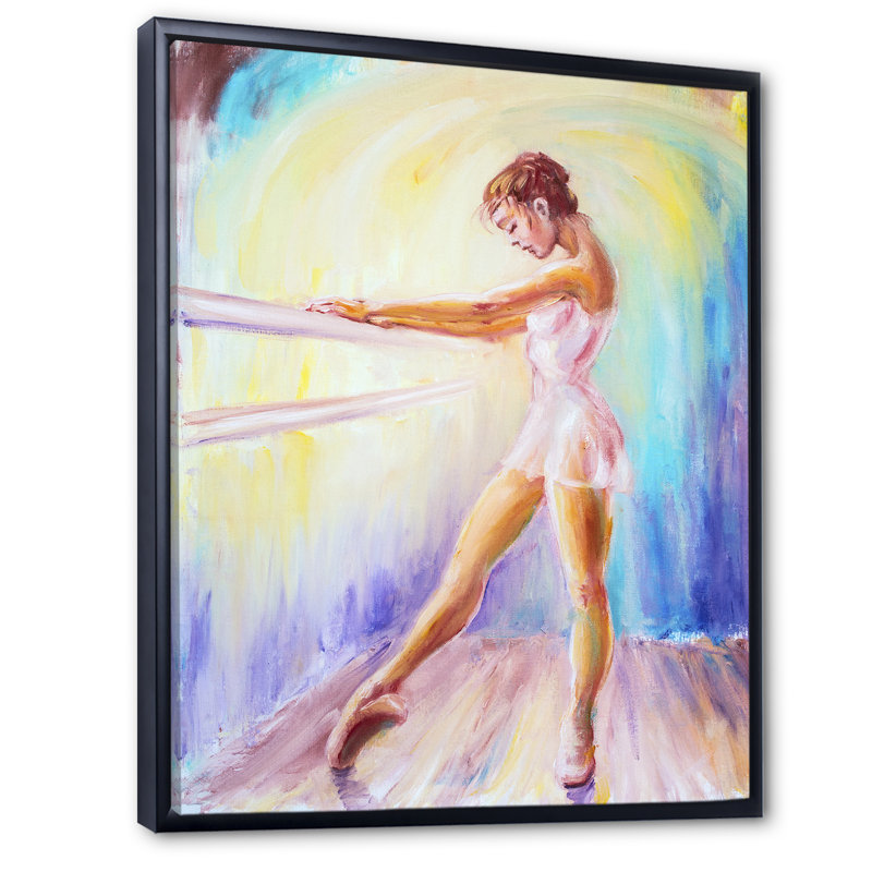 Jeune ballerine qui pratique - Peinture sur toile encadrée, H 36 po x l 24 po x P 1 po, Toile à cadre flottant noir