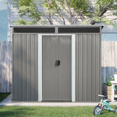 Metal Outdoor Storage 8ft X 6ft With Lockable Sliding Doors - Ideal For Backyard And Patio 8 6 Ft & Transparent Panel Garden, Lawn,