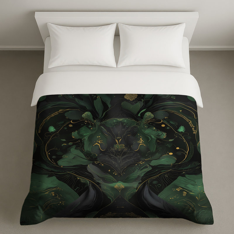 Housses de couette complexes à motif or vert, Grand lit