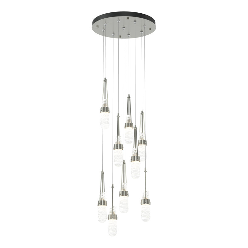 Link 9 - Light Pendant, Standard: 19" to 80", Clear with White Threading Glass, Sterling