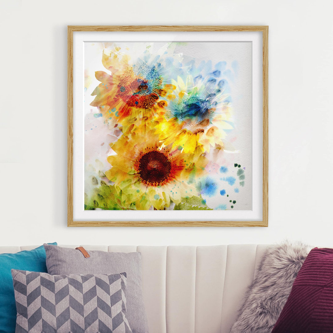 Gerahmtes Poster Sonnenblumen Aquarell