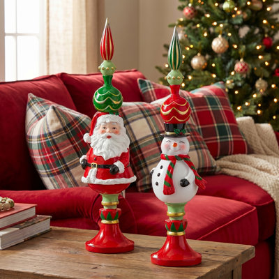 Fleuron 15 po en résine Père Noël et bonhomme de neige 