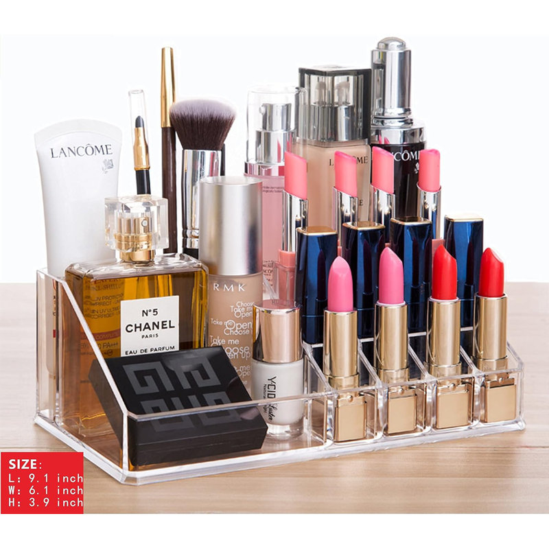 Organisateur de maquillage transparent en acrylique avec 7 tiroirs empilables et porte-pinceau - Rangement multifonctionnel pour la toilette, les bijoux, les cosmétiques et les produits de beauté