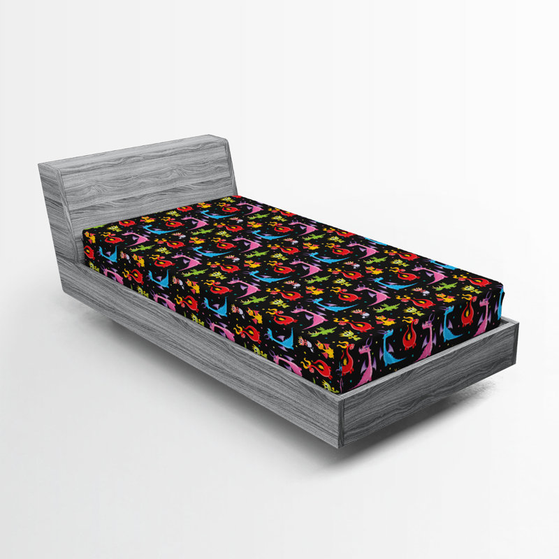 Multicolore drap-housse Ambesonne Dragon, Drap-housse de taille simple