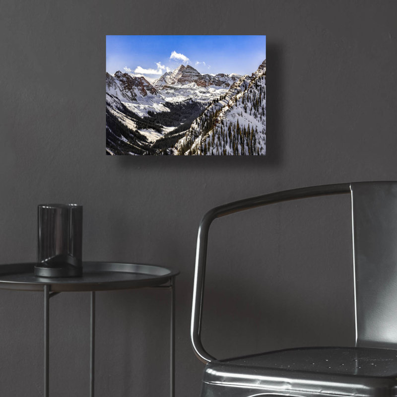 «Snow Covered Maroon Bells» par Jonathan Ross, art mural en verre acrylique,, H 12 po x l 16 po x P 0,13 po