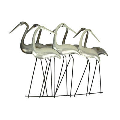 Coastal metal flock of birds wall art sculpture with grey painted accents, 22.75 inches wide