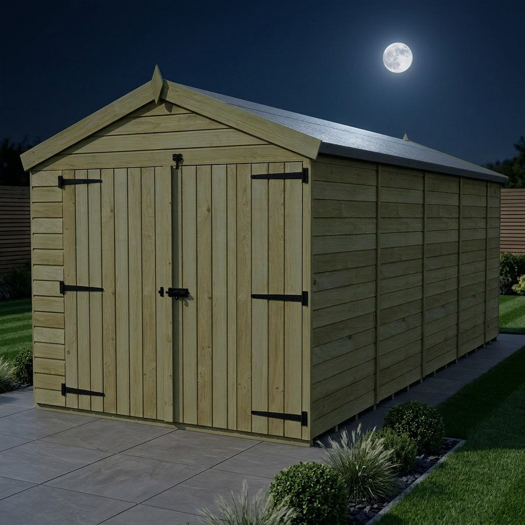 Total Sheds 8ft x 17ft Apex Garden Shed - Double Door - No Windows - Pressure Treated Timber - UK Manufactured
