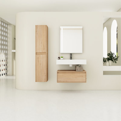 Commode de salle de bain avec lavabo en résine et compartiments latéraux