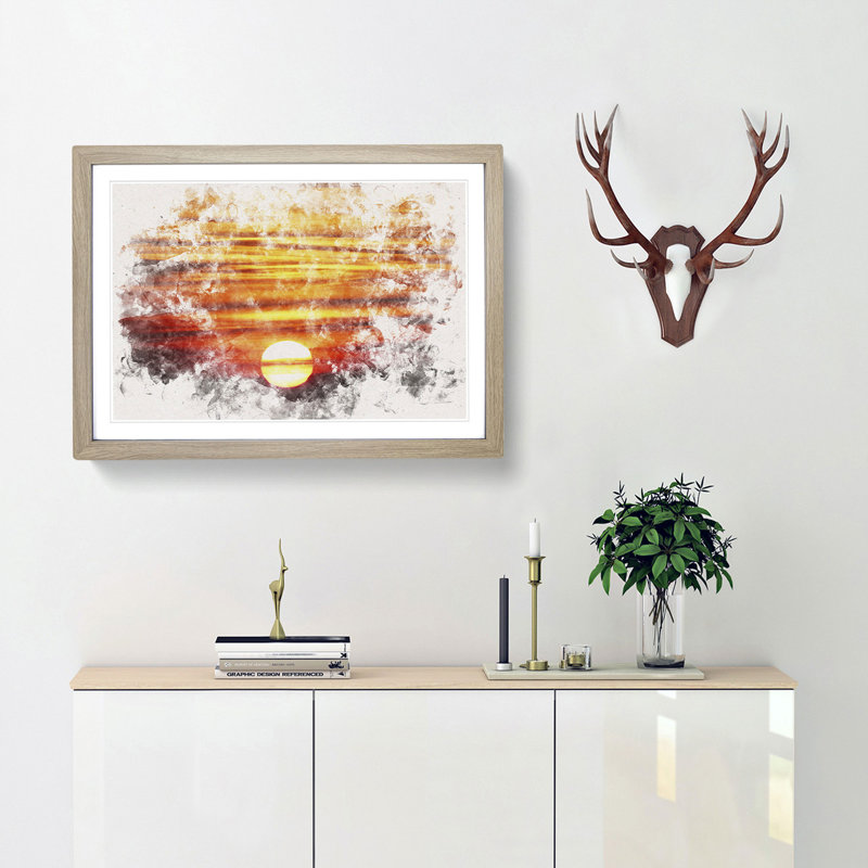 Orange Sunset - Picture Frame Painting Print, 40cm H x 60cm W x 2cm D, Oak Framed