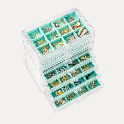 Acrylic Clear Earring Holder Organizer Jewelry Box with 8 Drawers, Gift for Women, Tiffanyblue