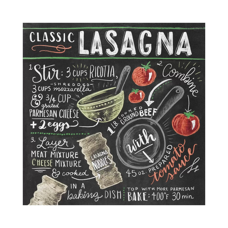 Recette de Lasagne - impression, H 12 po x l 12 po x P 0,75 po