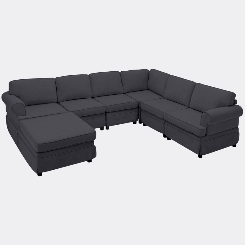 Roepke Upholstered L-Shaped Sectional Right Hand Facing, Gray 100% Linen