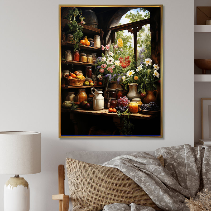French Cheese Symphony II sur impression sur toile, Cadre flottant doré, H 32 po x l 24 po x P 1 po