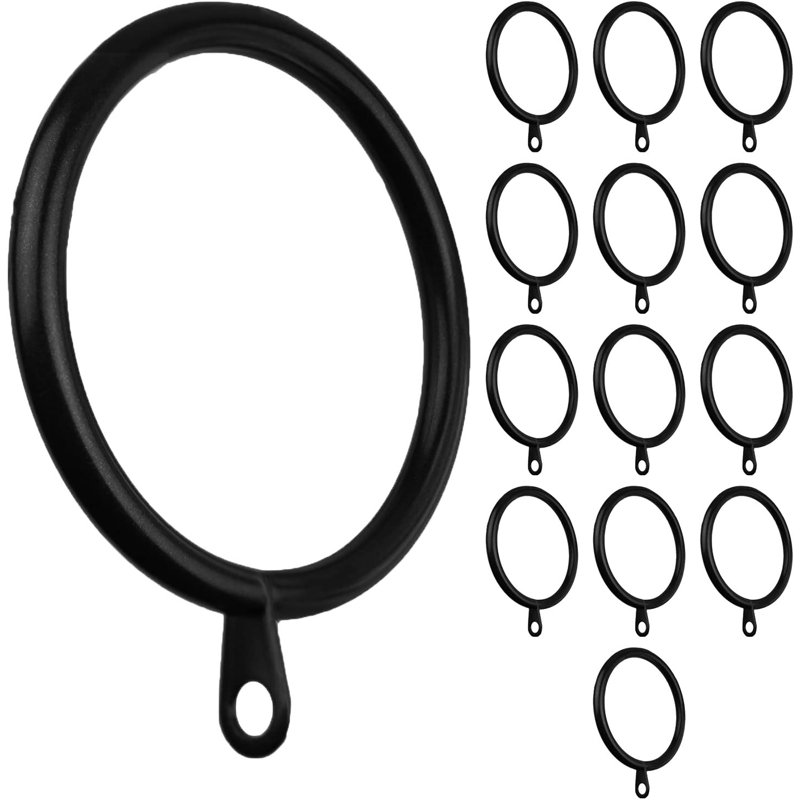Anneaux de rideau en métal avec œillets 14 pièces Meriville, Noir, 2"