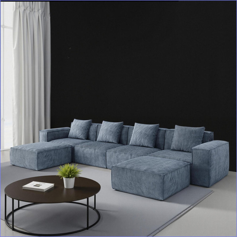 Canapés modulaires modernes, canapé-lit convertible, velours côtelé gris ardoise, 3 personnes avec repose-pieds | Mousse | Gris