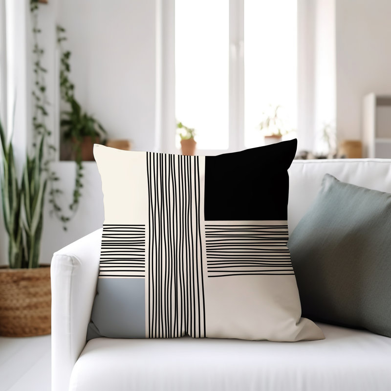 Cassie Abstract Outdoor Reversible Throw Pillow, 19"H x 19"W, Gray/Cream/Black