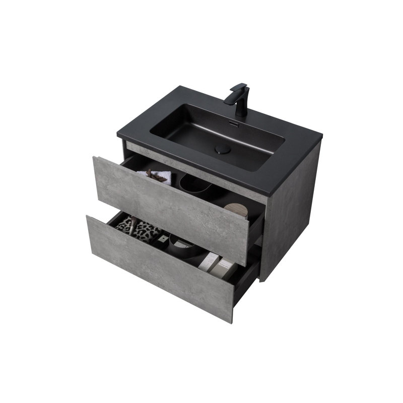Meuble-lavabo simple mural avec comptoir en quartz 30 po Lecio, Noir mat