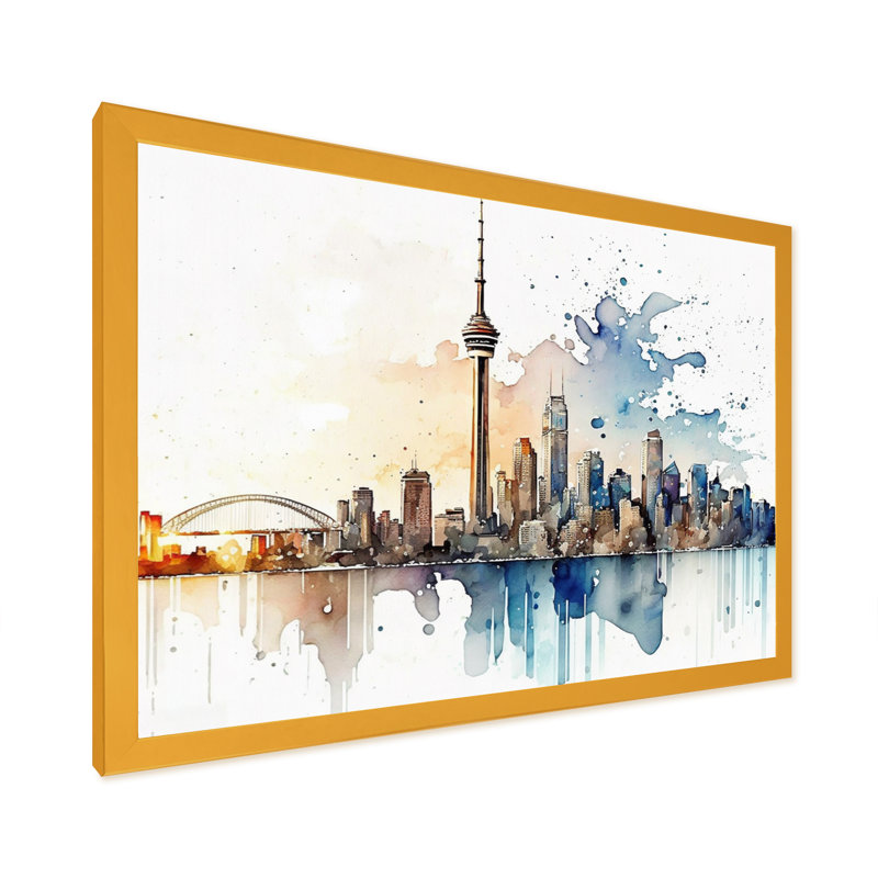 Toronto Skyline I - Print on Canvas, Gold Single Picture Framed, 30" H x 40" W x 1.5" D