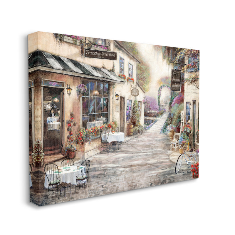 «Traditional Village City Architecture», scène de bistro de charme par Ruane Manning - impression, H 16 po x l 20 po