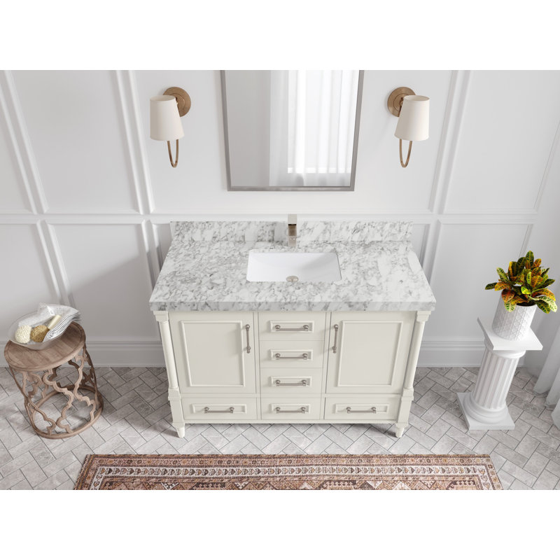 Alabaster Solid Wood Single Bathroom Vanity with Carrara Marble Top