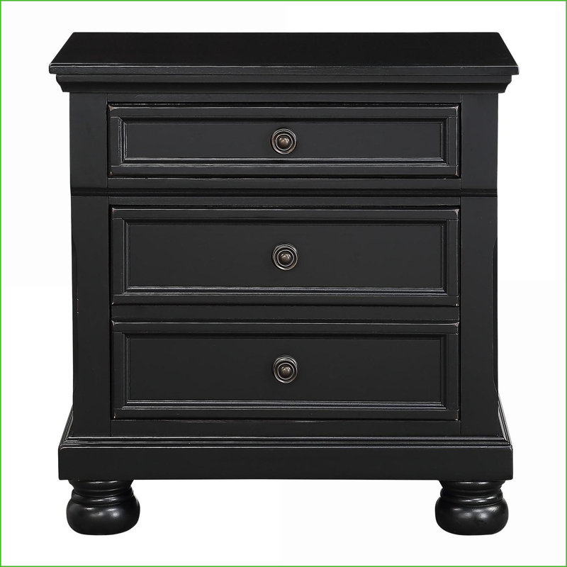 Table de chevet décontractée en bois noir avec 2 tiroirs - sans assemblage