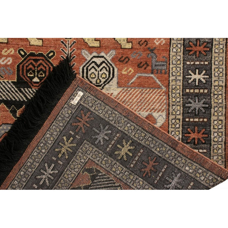 Rug & Kilim’s Classic Pictorial Rug In Red-Pink Geometric Pattern, Rectangle 5' x 7'